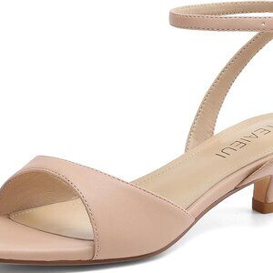 Women’s Faux Leather Kitten Heels Low Strappy Open Toe Ankle Strap Shoes